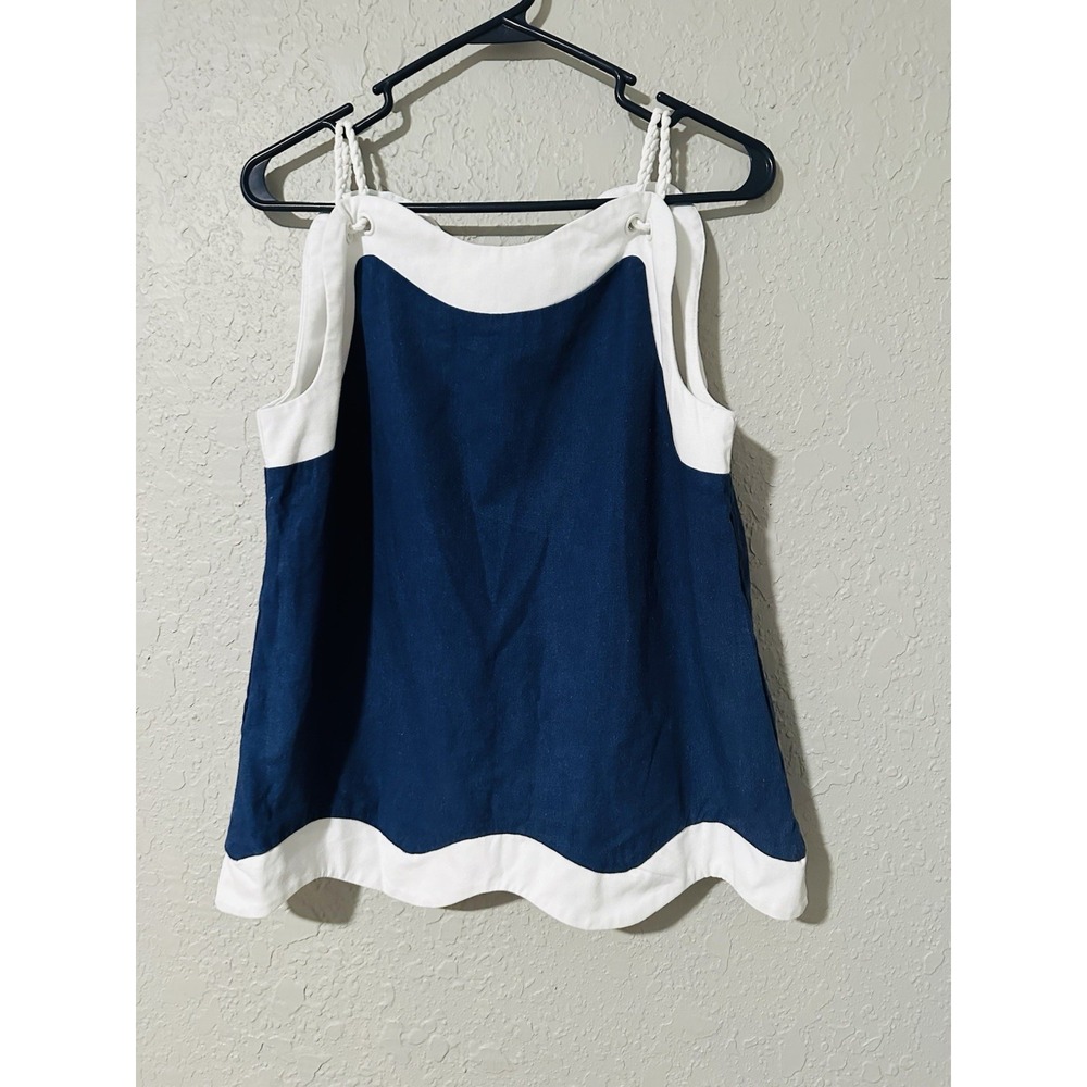 Aureum Women's Blue And White Scalloped Blouse Size Small